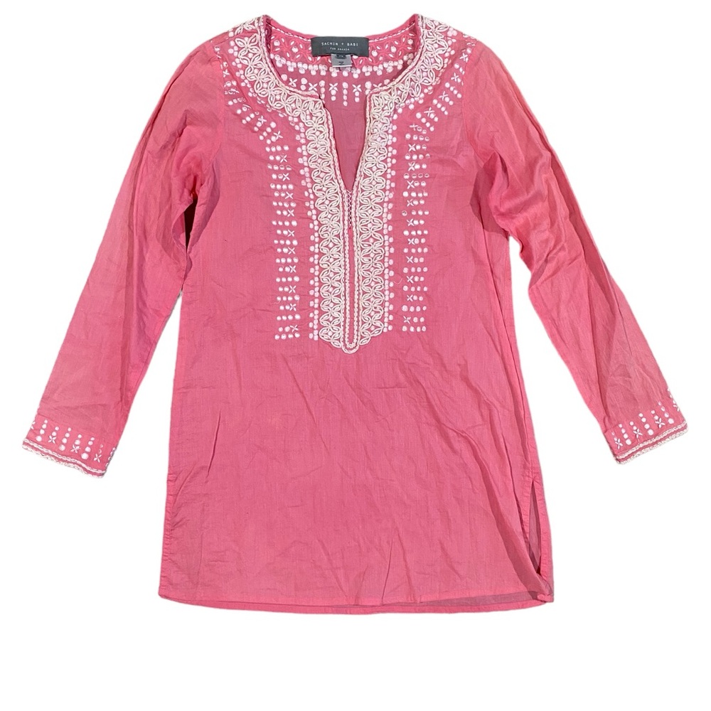 Sachin + Babi Embroidered‎ Pink Cotton Tunic Long Sleeve Blouse